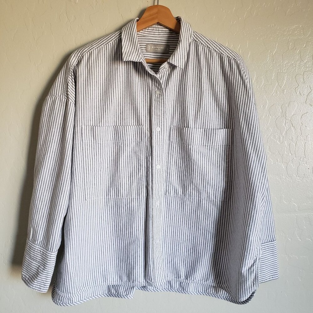 Everlane The Boxy Oxford Organic Cotton Shirt Size M Oversized Stripe White/Grey